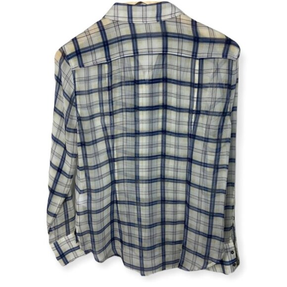 ATM 100% Silk Sheer Plaid Blue Lightweight Blouse PLL Anthony Thomas Melillo XS - Picture 5 of 13